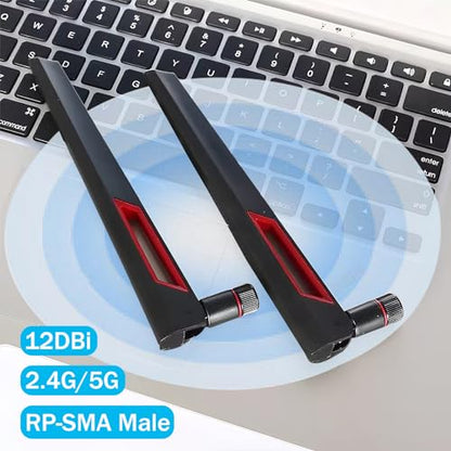 WiFi Antenna Dual Band 2.4GHz 5.8GHz 10dBi RP-SMA Male Antenna 20cm+U.FL IPX IPEX to RP-SMA Female Cable RG1.13 for WiFi Router Wireless Adapter Network Card Security Camera(Pack of 4)