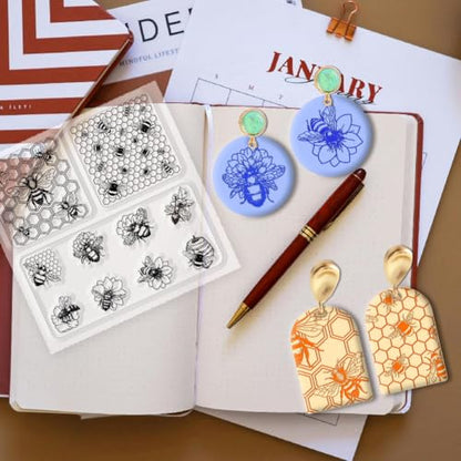 CHGCRAFT Polymer Clay Texture Sheets Bee Pattern Polymer Clay Texture Mat Insect Silicone Mat Silicone Molding Pattern Sheets for Pottery Earrings Jewelry Making - style: Bees