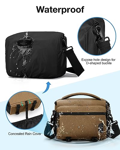 BAGSMART Camera Sling Bag with Tripod Holder & Rain Cover, Khaki - color: 06-Khaki Brown