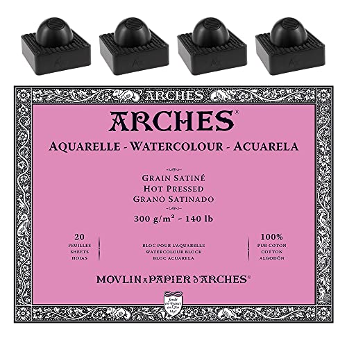 Arches Watercolor Paper Block - Hot Press 140lb - 12x16 - with 4-Pack Upsyde Angle Lifts