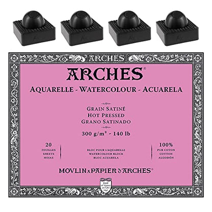 Arches Watercolor Paper Block - Hot Press 140lb - 12x16 - with 4-Pack Upsyde Angle Lifts