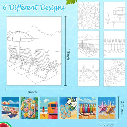 Dinifee 6 Pack Pre Drawn Canvas 8x10 Paint Kit for Adults, Summer Hawaii - style: Summer Hawaii