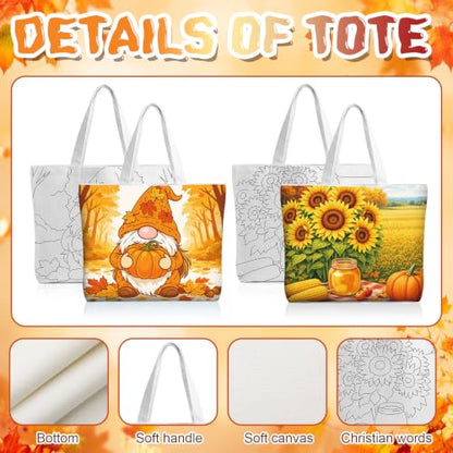Locmeo 10 Set Paint and Sip Canvas Bags Pre Drawn Kit,Autumn - style: Autumn