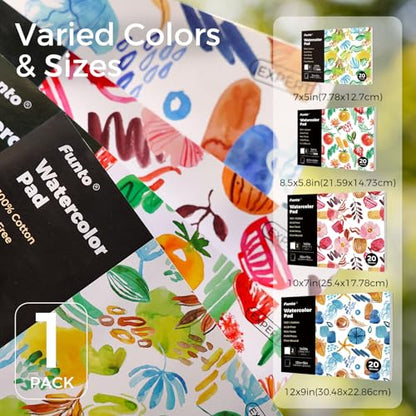 Funto Watercolor Pad, 10×7", 20 Sheets, 140lb/300gsm, 100% Cotton, Cold Press, Glue Bound, Double-Sided, Easy Tear Heavyweight Art Paper for Painting - color: Red-7x10, style: 1 PACK