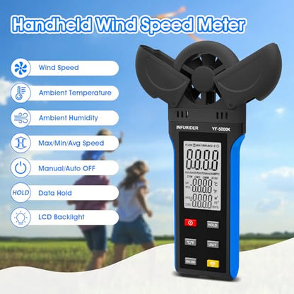 Digital Anemometer Wind Speed Meter, 6-in-1 Wind Gauge for Velocity/Temperature/Relative Humidity, Auto-Off with Data Hold, LCD Backlight, for Shooting, Sailing - style: 5000K
