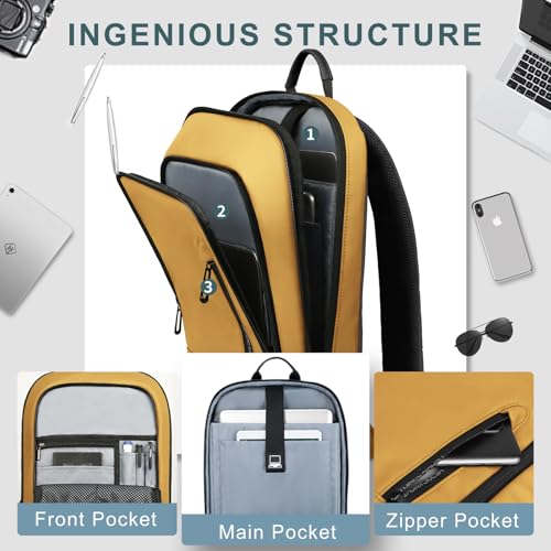 hk Backpack for Men Business Slim Laptop Bag - color: Yellow, size: 15.6 Inch