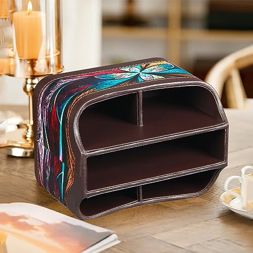 360° Rotating Remote Control Holder, PU Leather TV Remote Caddy, Pen Holder - color: Butterfly
