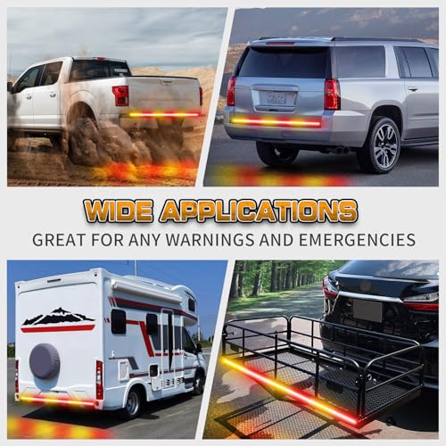 XRIDONSEN 48 inch 288 LED Tailgate Strobe Lights Rear Emergency Lights - color: Amber/Red