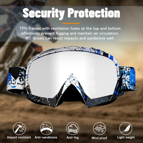 Motorcycle Motocross Goggles ATV DirtBike Accessories MX UTV Goggles - color: Blue Graffiti Frame+silver Lens