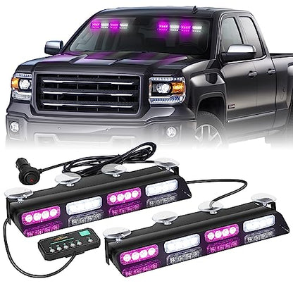 XRIDONSEN 2 in 1 2x 14 inch Strobe Light Bar - color: Purple and White