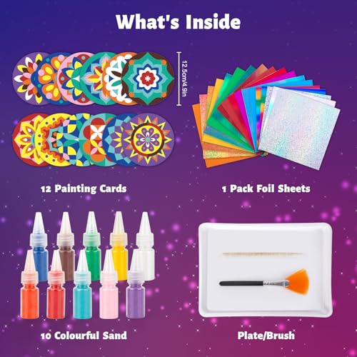 Foil Fun & Sand Art Kit for Kids, 2 in 1 Mandala Foil Arts and Sand Painting Pictures Coloring Kits, DIY Crafts Gifts for Girls and Boys Ages 4-8 - color: Foil Fun & Sand Art