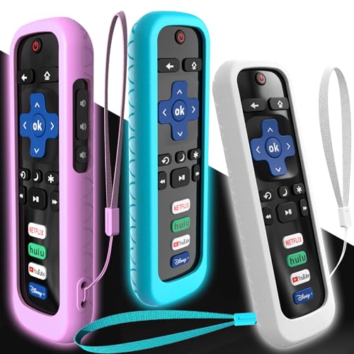 3Pack Cover for Roku Stick Remote, Case Compatible with Hisense TV Controller, Silicone Sleeve for TCL Smart TV Control Holder Glow in The Dark Purple Blue White - color: Purple Blue and white