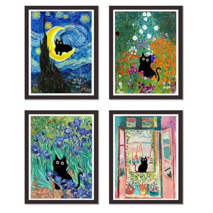 4 Pack Black Cat Starry Sky Flower Stamped Cross Stitch Kits for Adults - color: 4 Pack Cat Cross Stitch 12x16in