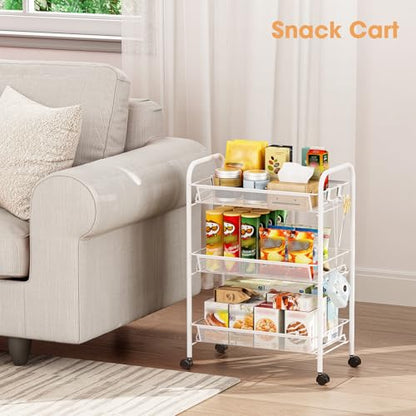TOOLF 3 Tier Rolling Cart, Metal Utility Storage Cart with Wheels, White - color: White, size: 3-Tier