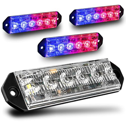 LAMPHUS PlanarFlash 4pc Blue Red LED Police Grill Strobe Warning Lights - color: Blue / Red, size: 4 Pack