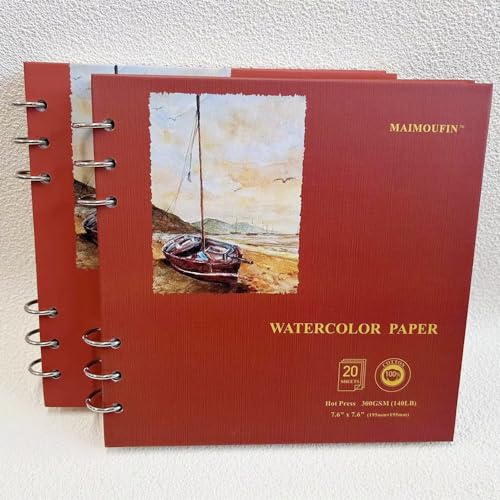 MAIMOUFIN Square Spiral Watercolor Sketchbook, 100% Cotton Hot Press