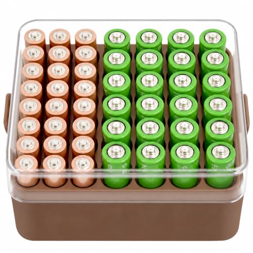 ALCYON Plastic Battery Organizer Storage Case for 48 AA/AAA Batteries - color: Brown, size: Medium 48+AA AAA