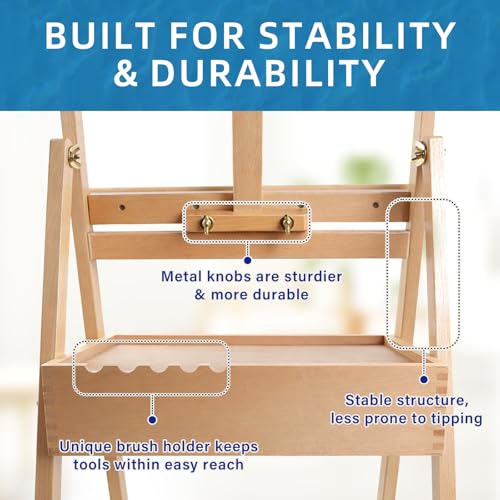 Falling in Art H-Frame Studio Easel with Storage Drawer, Natural - style: Natural