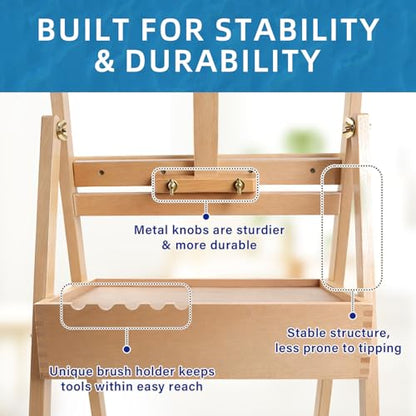 Falling in Art H-Frame Studio Easel with Storage Drawer, Natural - style: Natural