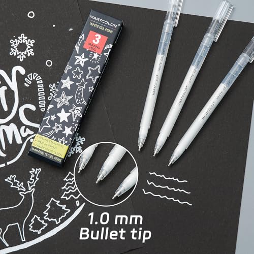 MARTCOLOR White Gel Pens, 1.0mm Extra Fine Opaque Archival Ink Pens, 3 Pack - color: White