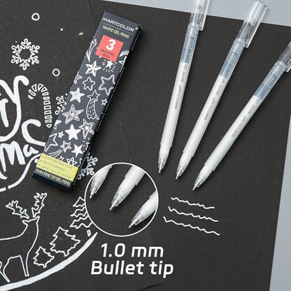 MARTCOLOR White Gel Pens, 1.0mm Extra Fine Opaque Archival Ink Pens, 3 Pack - color: White