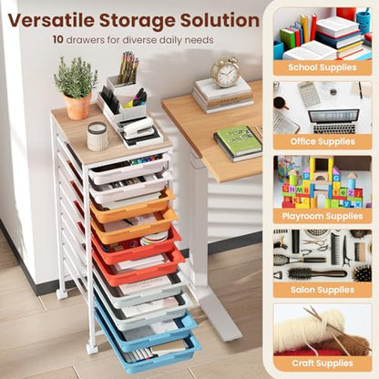 RELAX4LIFE 10-Drawer Rolling Storage Cart w/Lockable Wheels(Macaron) - color: Macaron, size: 33.5”H