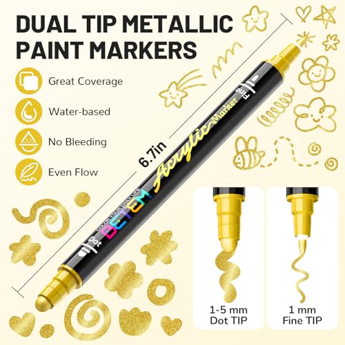Betem 30 Metallic Dual Tip Wine Glass Markers, Acrylic Paint Glass Pen
