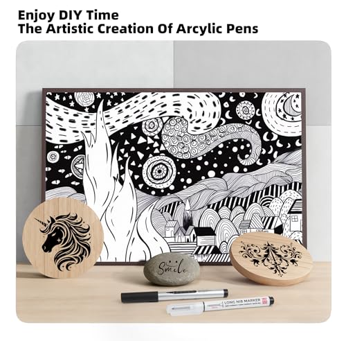 LIULIUCAI 6 Pcs Black Paint Pens,Black Gel Pen, Dual-Tip Acrylic Markers