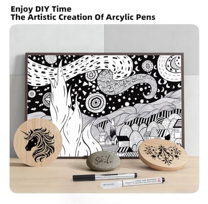 LIULIUCAI 6 Pcs Black Paint Pens,Black Gel Pen, Dual-Tip Acrylic Markers