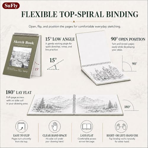 SuFly Sketch Book 9x12, 100-Sheet Drawing Paper Pad, 68lb/100gsm, Acid-Free