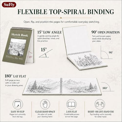 SuFly Sketch Book 9x12, 100-Sheet Drawing Paper Pad, 68lb/100gsm, Acid-Free