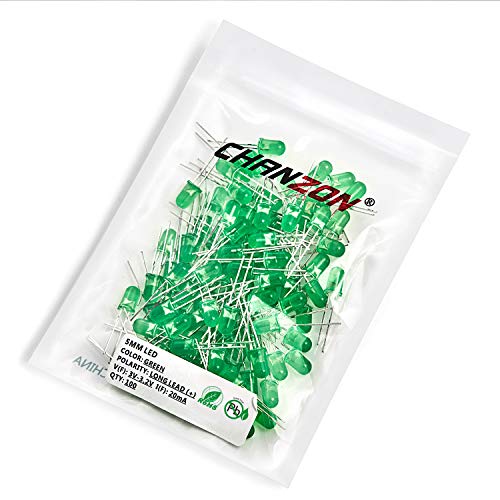 CHANZON 100 pcs 5mm Green Diffused LED Diode Lights(DC 2V 20mA) - color: H) Green-green (100pcs)