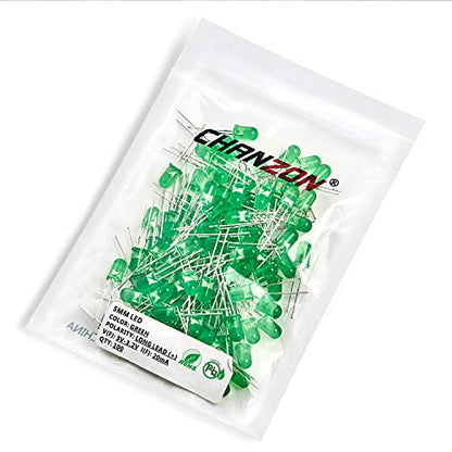 CHANZON 100 pcs 5mm Green Diffused LED Diode Lights(DC 2V 20mA) - color: H) Green-green (100pcs)