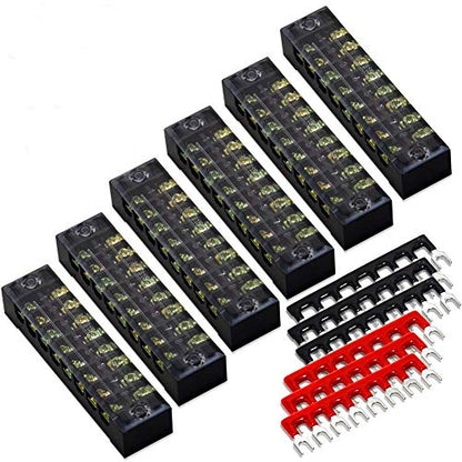 Terminal Block, 8 Circuits 600V 15A Dual Row Screw Terminal Strip, 6 Sets - size: 15A 8P+6pcs Jumpers