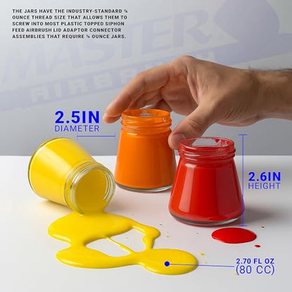 Master Airbrush Pack of 10, TB-010 Empty 2.7 oz. (80cc) Glass Jar Bottles - size: 2.7oz - Glass - 30°