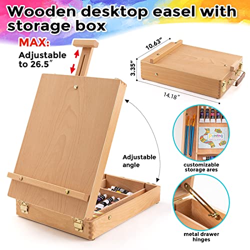 Inburit Art Acrylic Paint Set with Wooden Easel Box for Kids & Adults - color: 54PCS+24Colors/12ml