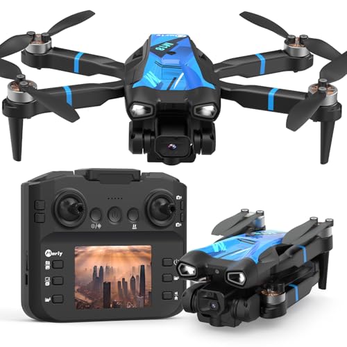 M18LCD Drone with 1080P Camera for Adults, Drone with Screen Remote, Mini FPV Drone for Beginner, One Key Start, Brushless Motor, RC Foldable Quadcopter for Beginners/Adults Gifts - color: Blue