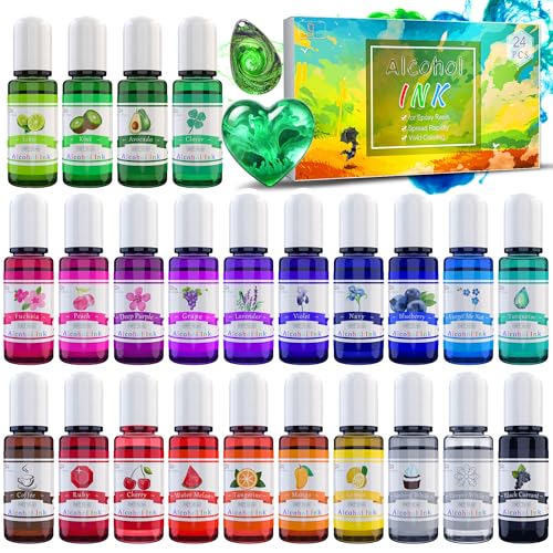 Alcohol Ink Set - 24 Vibrant Colors for Resin Art, Petri Dish Making