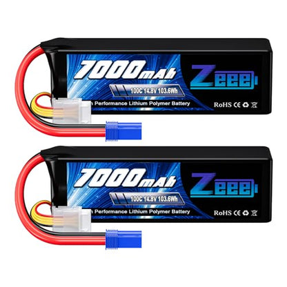 Zeee 4S Lipo Battery 7000mAh 14.8V 100C with EC5 Connector (2 Pack)