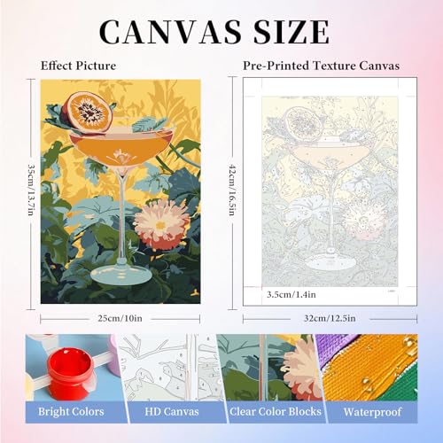 6 Pack Paint by Numbers Kit for Adults, Cocktail Drinks Canvas Painting Set - color: Cocktail-1