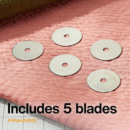Fiskars 45mm Rotary Cutter Blade Replacements for Fabric, 5-Pack - size: 45mm, style: 5 Pack - Standard