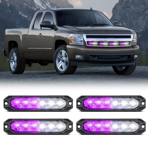 Nilight 6LED Emergency Strobe Lights 4PCS Ultra Slim Surface Mount Hazard Caution Light bar 12-24V Sync Feature Warning Flashing Light kit for Truck Car Vehicle ATV SUV UTV Purple and White - color: Purple and White