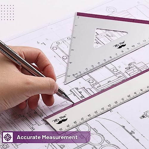 Mr. Pen- Metal Geometry Kit, 4 Pack, 45° & 30°/60° Set Squares - color: Purple Stripes