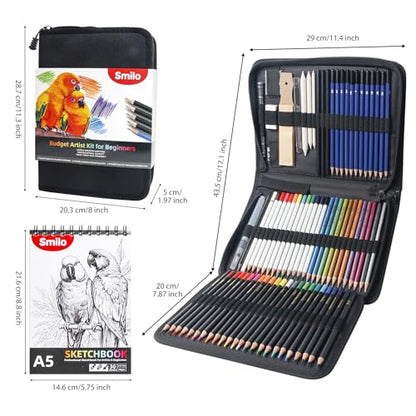 Smilo 76-Piece Art Supplies Sketching Kit with Sketchbook and Travel Case