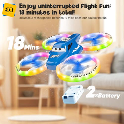Drones for Kids and Beginners with LED Lights 2 Batteries One Key Start - color: Blue