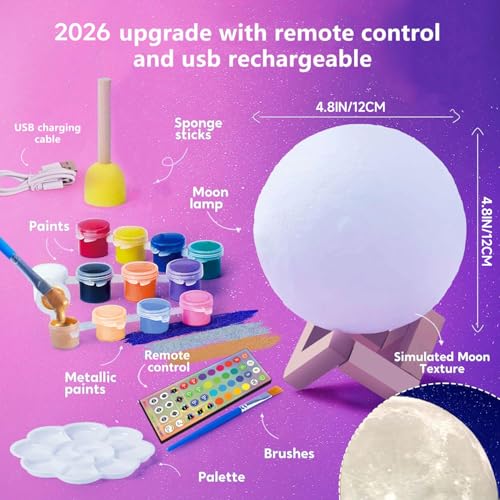 HOLA Paint Your Own Moon Lamp Kit, Updated USB Rechargeable, Kids Crafts