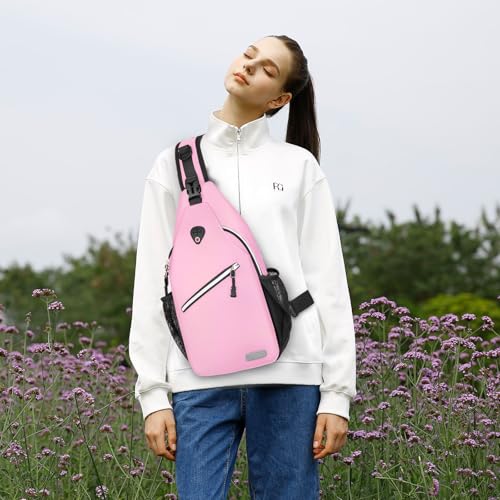 MOSISO Small Sling Bag for Men, Crossbody Shoulder Chest Daypack Bag - color: Light Pink