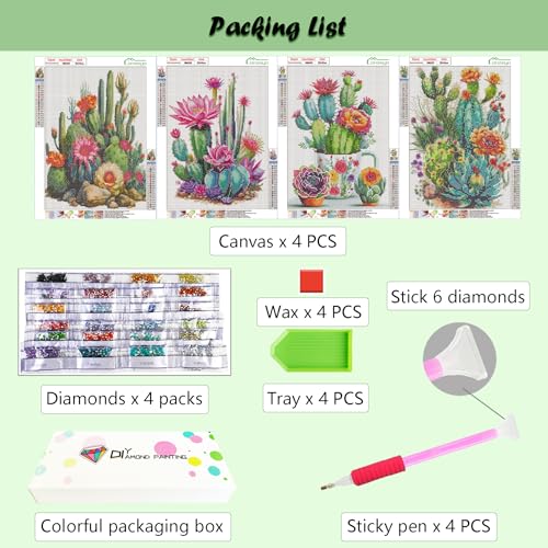 Lanzeyo Diamond Art Kits for Adults 4 Pack Succulent Diamond Painting Kits - color: 04 Succulent