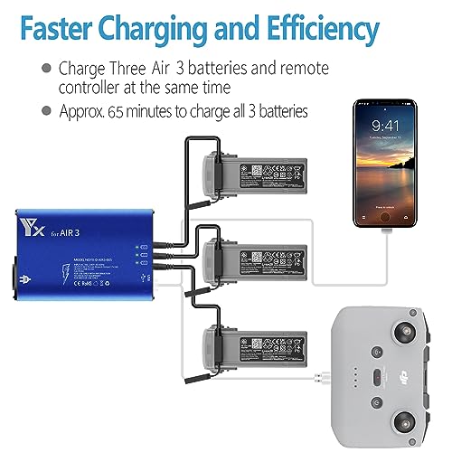 Hanatora Parallel Fast Charger for DJI Air 3S,Air 3,Rapid simultaneous Battery Charging Hub,Multi Drone Charge Accessories