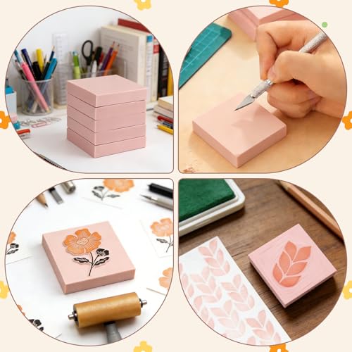 6 Pack 2"x2" Pale Pink Rubber Stamp Carving Blocks - Soft Linoleum Material for DIY Craft Projects & Handmade Stamps - color: 6pack, size: 2"x2"